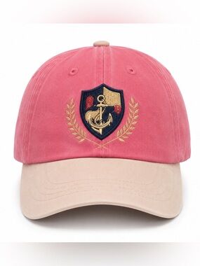 Free People Pink Nautical Anchor Baseball Cap Embroidered Cotton Hat NWT Embroidered Boat Life Anchor Hat: Women main image 3